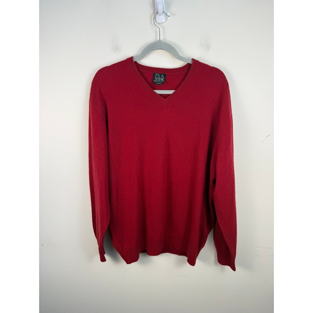Jos A Bank Travelers Collection Red 100% Cashmere V-Neck Sweater Mens XL